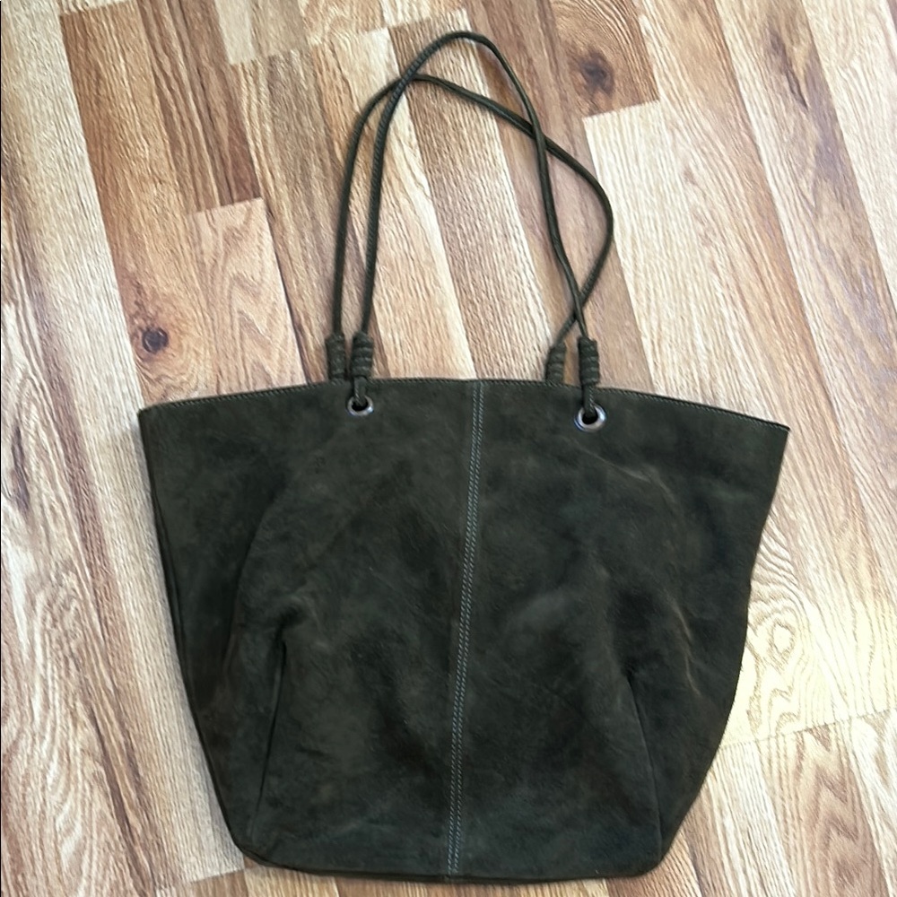 Olive Green Suede Tote Bag
